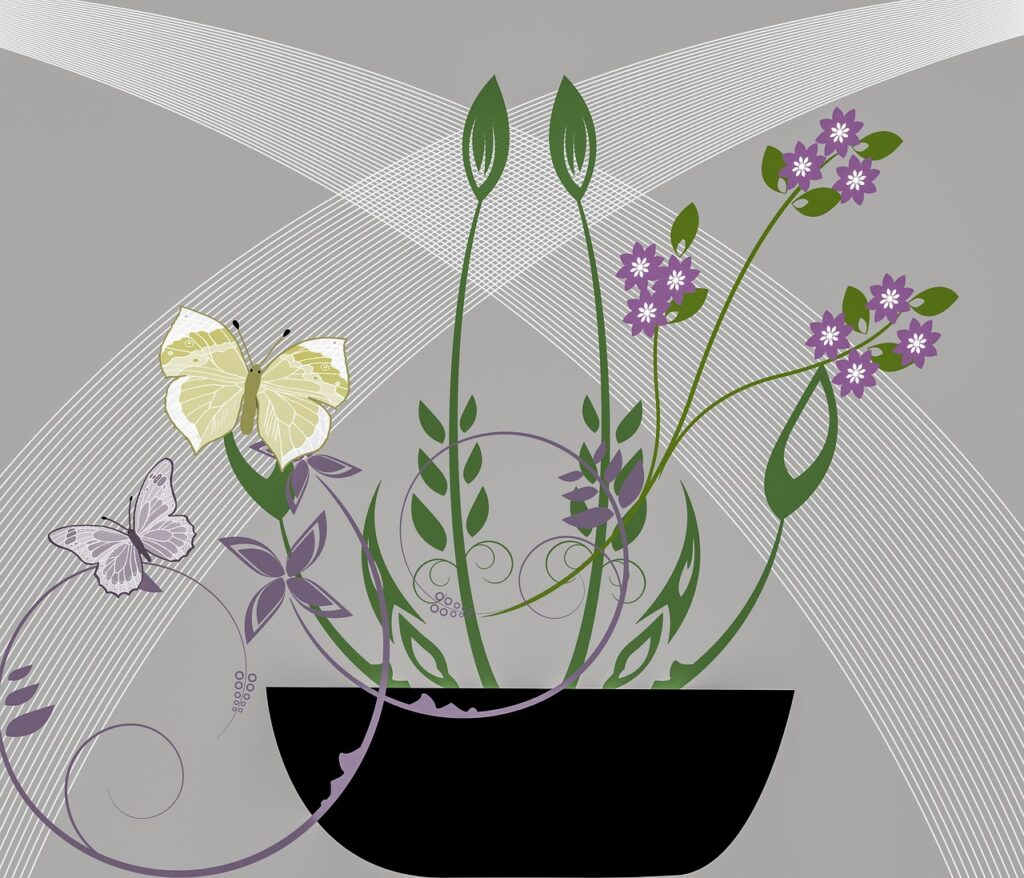 flowers, butterflies, flower pot, flower background, fauna, garden, flower wallpaper, design, nature, plant, beautiful flowers, flora, hd wallpaper