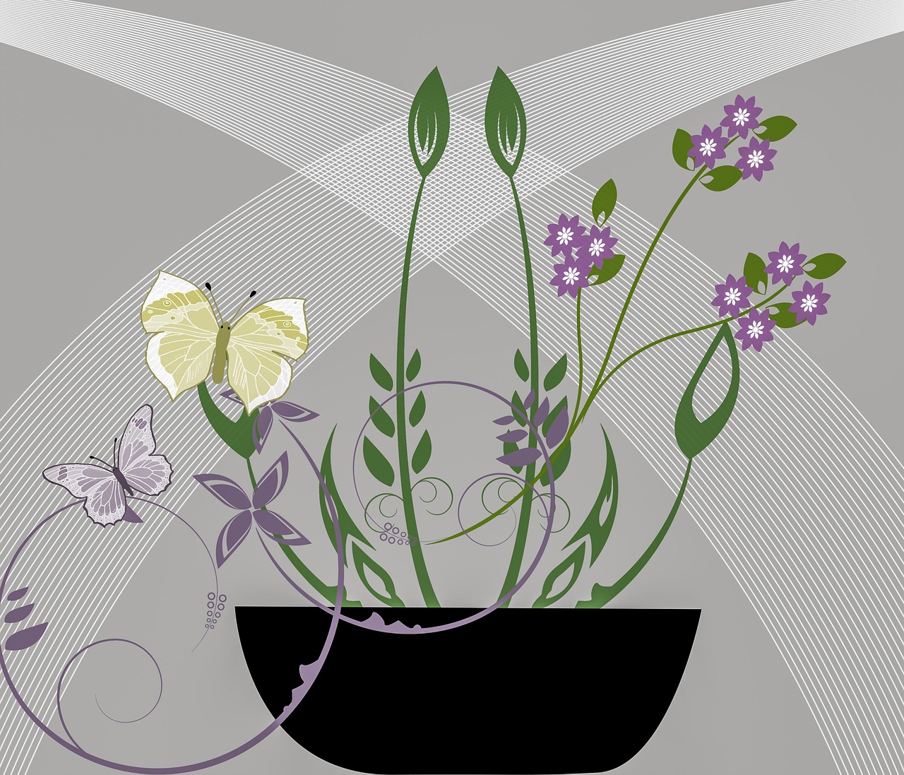 flowers, butterflies, flower pot, flower background, fauna, garden, flower wallpaper, design, nature, plant, beautiful flowers, flora, hd wallpaper